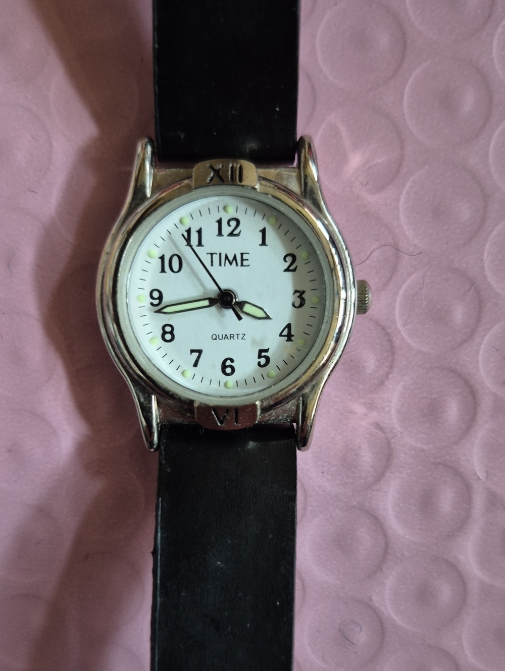 TIME Quartz White Dial Watch with Black Strap